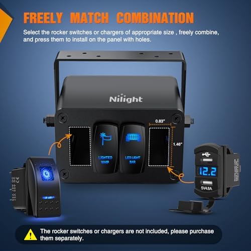 Nilight 4 Gang Rocker Switch Box Detachable Housing 4 Holes Aluminum Panel