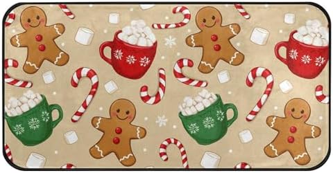 Christmas Gingerbread Man Kitchen Rug Winter Cane Candy Kitchen Mat Floor Mats Non Slip Rug for Indoor Bedroom Living Room Bathroom Home Decor 39" X 20"