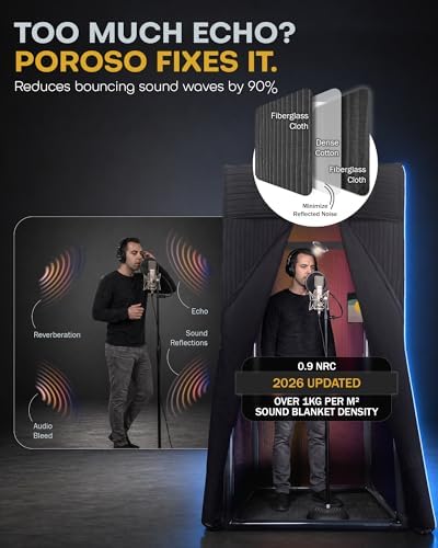 Portable Vocal Booth for Recording, Portable Recording Booth for Home Studio, Acoustic Treatment to Reduce Echo, Sound Isolation Booth, 5-Min Assembly w/Travel Bag, Lights, Phone Holder (2026 Update)