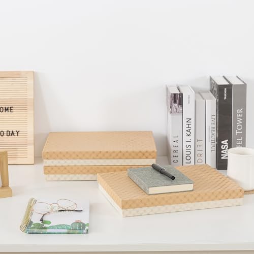 Soul & Lane - Letter Size Document Storage Boxes with Lids, Set of 3, Check | Flat Cardboard Paper Organizers for Letters, Files, Photos and Crafts, Stackable Office Keepsake Storage for Manuscripts