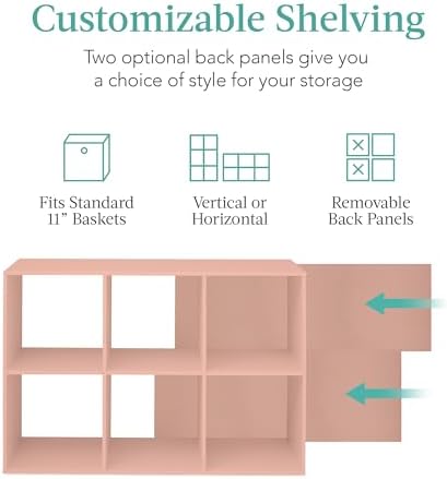 Best Choice Products Kids Bookcase 6-Cube Storage Organizer, 11in Shelf Opening, Bookshelf, Toy Storage, Customizable w/ 3 Removable Back Panels – Light Pink
