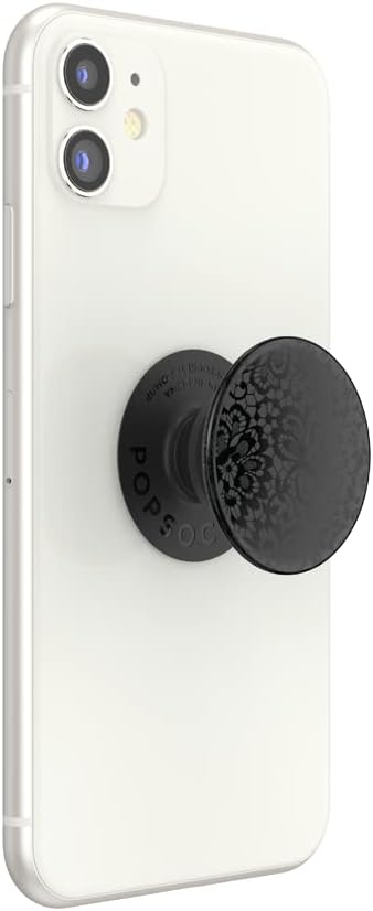 PopSockets Adhesive Phone Grip, Holder- Lace Noir | Secure Comfortable Hold, Anti-Drop, Kickstand, Black, Flower, Floral