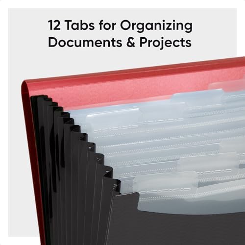 Smead Accordion File Organizer, Document Folder, 12 Divider, Red/Black