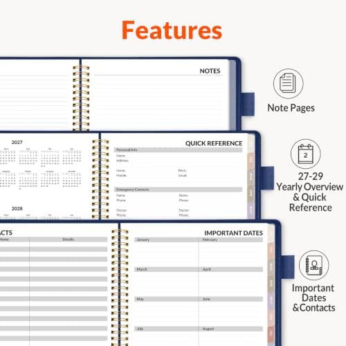 SUNEE 2027 Weekly & Monthly Planner 6.2"x8.5"- 12 Month (January 2027 - December 2027), Vegan Leather Cover, Pocket, Bookmark, Notes, Monthly Tab, Deep Blue