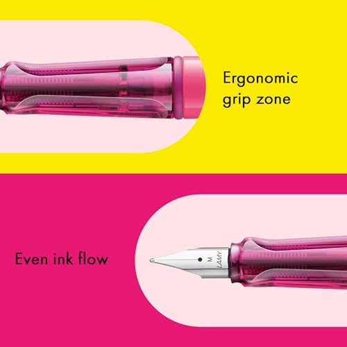 LAMY safari neonpink - Fountain Pen with ergonomic grip & polished steel nib in size EF - ideal for any Writing & Calligraphy - including LAMY T 10 blue cartridge - Right-Handed
