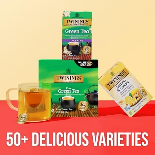 Twinings Pure Green Tea, Caffeinated, Tea Bags, 100 CT Box (1 Pack)