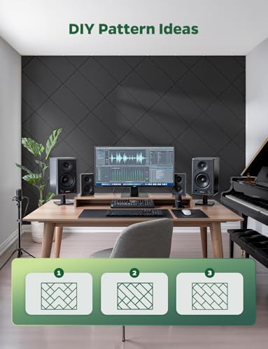 Decorative Acoustic Soundproof Walls Panels for Room, 12 Pack Blcak Self Adhesive Sound Absorbing and Noise Reducing Tiles for Studio, Bedroom, Home Office, Ceiling, Pared, 12"x12"x0.4"