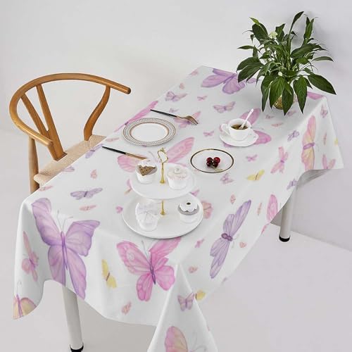 Pink Butterfly Tablecloth, Colorful Watercolor Purple Butterfly Table Cover for Home Kitchen Dining Room Indoor Outdoor Picnic Holiday Party Decor 60x110in