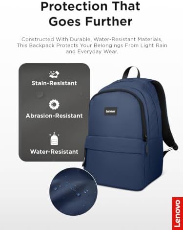 Lenovo 16-inch Commuter Backpack B10, Lightweight 30L Laptop Backpack, Water-Resistant Travel Bag with 6 Storage Compartments, Anti-Theft Pocket & Luggage Strap, Fits Up to 16" Laptop, Navy Blue