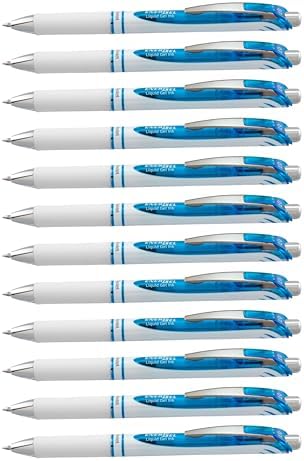 Pentel EnerGel Pearl Retractable Liquid Gel Pen, (0.7mm) Metal Tip, Medium Line, Sky Blue Accent, Sky Blue Ink, 12 pack (BL77PW-S)