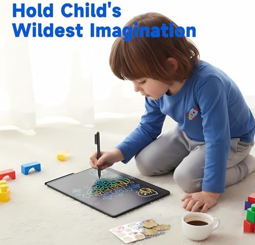 16 Inch Large LCD Writing Tablet for Kids, Colorful Reusable Electronic Doodle Board with Stylus, Educational Drawing Pad for Math Practice & Learning, Travel Essential Toys for Boys Girls (Black)