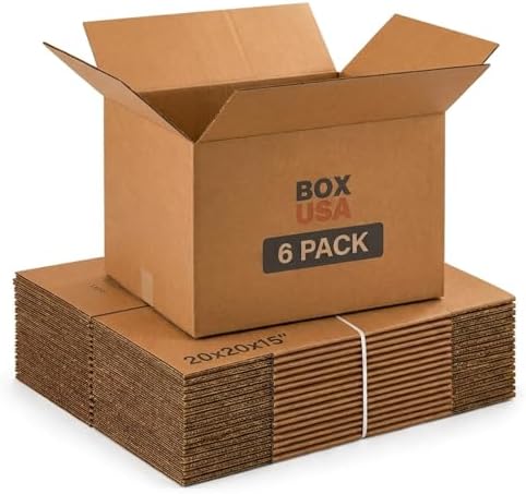 BOX USA Large Moving Boxes 20"L x 20"W x 15"H 6-Pack - Corrugated Cardboard Box for Shipping, Mailing, Packing, Packaging and Storage