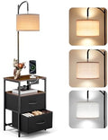 VEVOR Floor Lamp with Table & Charging Station, End Table with Lamp, 2 Drawers, USB, Type-C & AC Outlets, 3 Color Temperatures, Bedside Nightstand for Small Bedroom, Living Room, Dorm