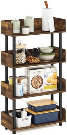 Furinno Turn-N-Tube 4-Tier Display Shelf, Open Frame, Amber Pine