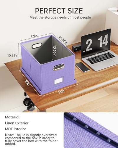 Oterri 2 Pack File Storage Organizer, Filing Box, Portable File Box with Lid, Fit for Letter/Legal File Folder Storage, Document Organizer, Lavender