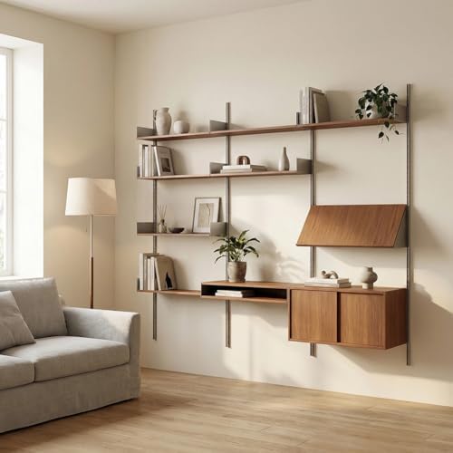 Rygcrud DIY Home Office Bookcase, 4 Tier Shelves with Storage Cabinet, Wall Mount Open Display Closet System for Book Clothing Organizer(200x240cm)