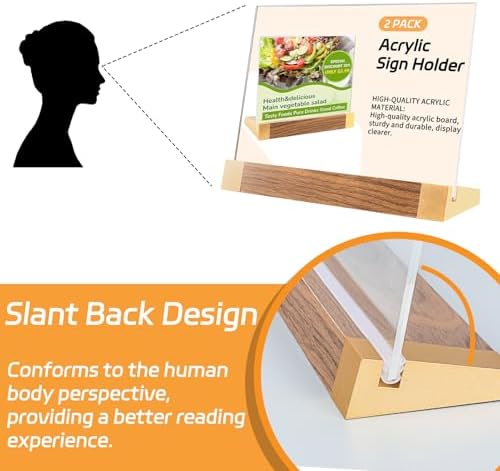 Acrylic Sign Holder 8.5 x 11, L-Shape Horizontal 2 Pack for Tabletop
