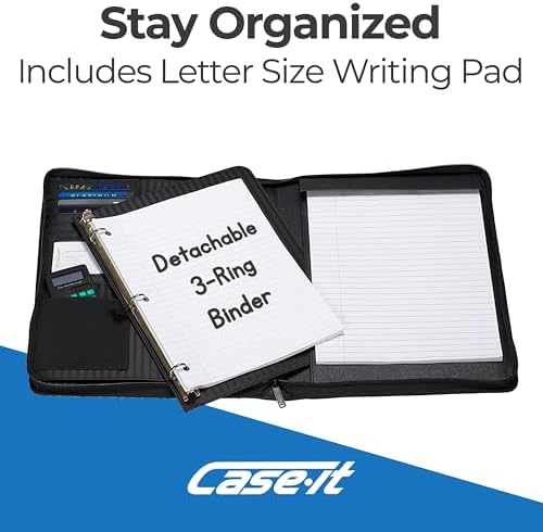 Case-it Zipper Padfolio | Letter Size | 3-Ring Binder | PAD-40 Black