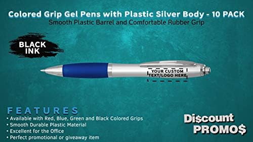 DISCOUNT PROMOS Custom Colored Grip Gel Pens Set of 10, Personalized Bulk Pack - Great for Office, School, Business, Tradeshows, Events - Blue