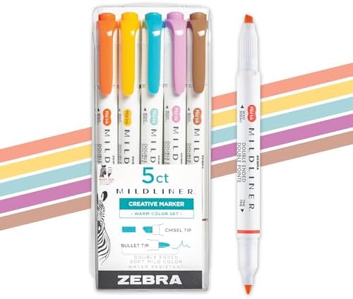 Zebra Pen MILDLINER No Bleed Highlighter, Warm Colors, Dual Tip, 5-Pack