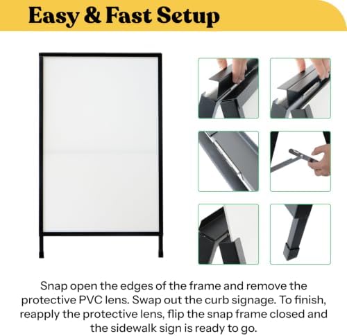 T-SIGN Outdoor A-Frame Sidewalk Sign 24x36 Inch Sandwich Board, Black Coated Steel Metal Double-Sided, Heavy Duty Slide-in Folding Frame Sign Holder, 2 Corrugated Plastic Poster Boards, Display Stand