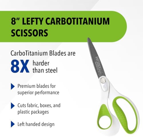 Westcott 16935 8-Inch Heavy-Duty Lefty Carbo-Titanium Scissors For Office and Home, Straight (16935)
