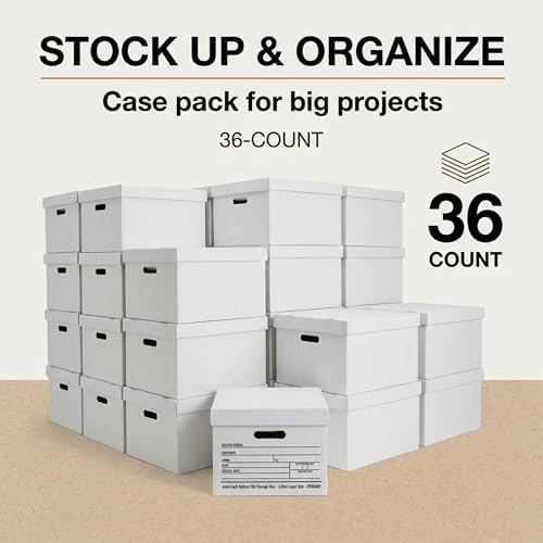 BOX USA File Boxes with Lids and Handles (36-Pack) - File Storage Boxes for Office Supplies, Book Storage, Moving, and Packaging, Fits Letter and Legal Paper, Removable Lid