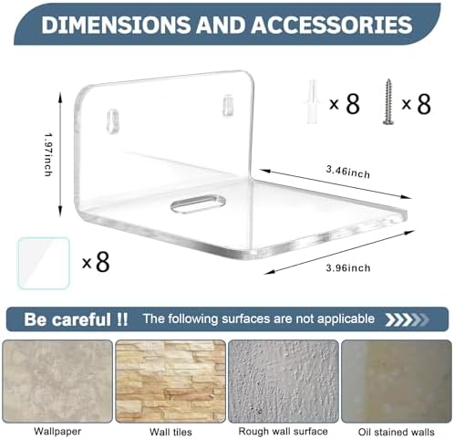Acrylic Small Shelf,Mini Floating Wall Shelf,Wall Mounted Storage Shelf,for Pop Figures,Plant,Picture Photo Modern Wall for Office Bedroom Living Room,Clear