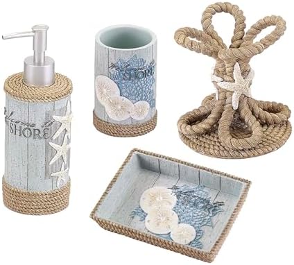 Avanti Linens - Accessory Set, Resin Tumbler, Toothbrush Holder, Soap Dish & Lotion Pump, Durable Bath Decor (Beachcomber Collection)