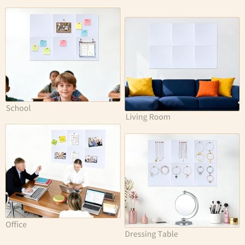 Large Bulletin Felt Board – 36" x 24" Wall Tiles with 50 Wooden Push Pins for Office, Home, Notes, Photos & DIY Classroom Décor(6PCS,White)