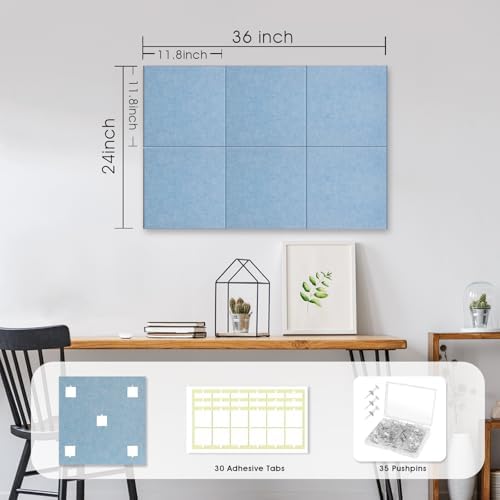 36" x 24" Large Felt Bulletin Board 1/2" Thick, Light Blue