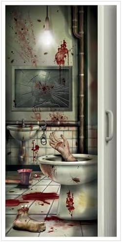 Beistle Creepy Crapper Restroom Door Cover, 5’ x 30” – Plastic for Indoor & Outdoor Use – Easily Display – Halloween Party Decorations, Horror Crime Scene Decor, Murder Mystery Party