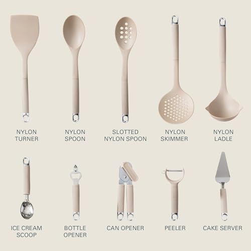 Gibson Home 20-Piece Kitchen Gadget & Tool Set – Nylon Cooking Utensils Spatulas, Ladle, Skimmer, Serving Spoons, Measuring Cups & Spoons, Can Opener, Peeler, Ice Cream Scoop & More