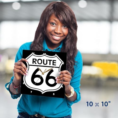 3dRose DPP_110012_2 Route 66, Black and White Wall Clock, 13 by 13-Inch