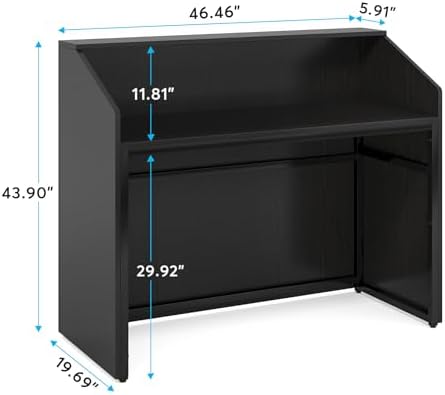 Tribesigns Reception Desk with Counter, Modern Front Desk Reception Room Table with Cable Grommet, 47 inch Retail Counter for Checkout, Lobby, Beauty Salon, Home Office Desk, Black