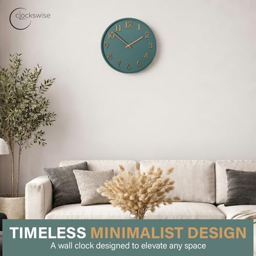 Clockswise 11" Modern Minimalist Round Wall Clock Gold Arabic Numerals Blue Dial Analog Display Step Movement Mechanism Easy-to-Read Timepiece for Living Room Kitchen Office or Bedroom Wall Decor