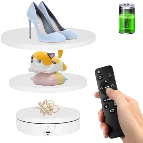 Remote Motorized Rotating Display Stand, Electric Rotating Platform with 5.74/7.08/8.66in Replacement Covers, 3 in 1 Turntable for Live Streaming Video Shoot Photography