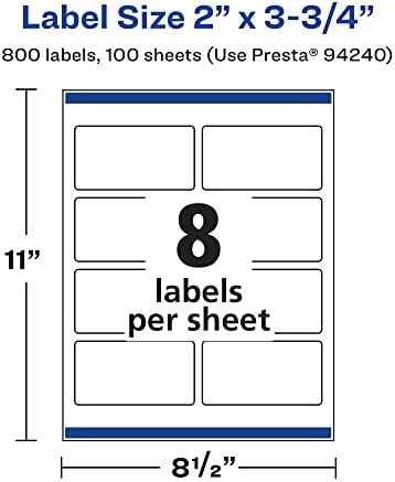 Avery® Printable Durable White Rectangle Labels, Sure Feed® Technology, 2" x 3.75", Print-to-the-Edge, Waterproof Labels, Laser & Pigment-Based Inkjet Compatible, 800 Total