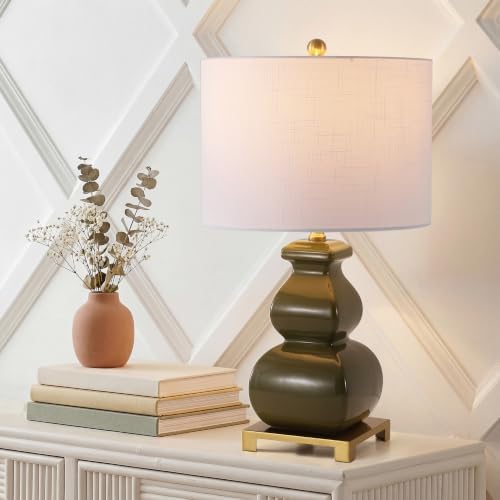 JONATHAN Y Vienna 25.5" Classic Green Ceramic Gourd Table Lamp, Brass Base