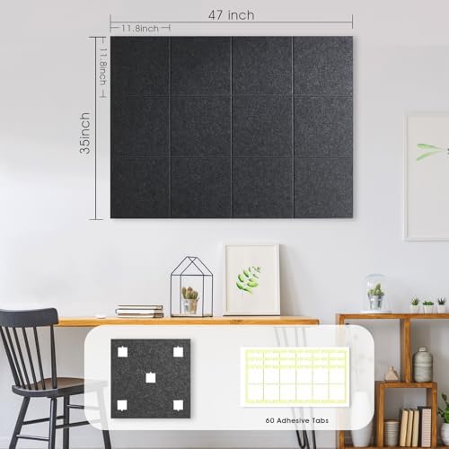48" x 36" Large Felt Bulletin Board 1/2" Thick, Dark Gray