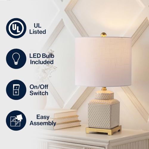 JONATHAN Y Cleo 21.5" Yellow & White Ceramic Table Lamp with Brass Base