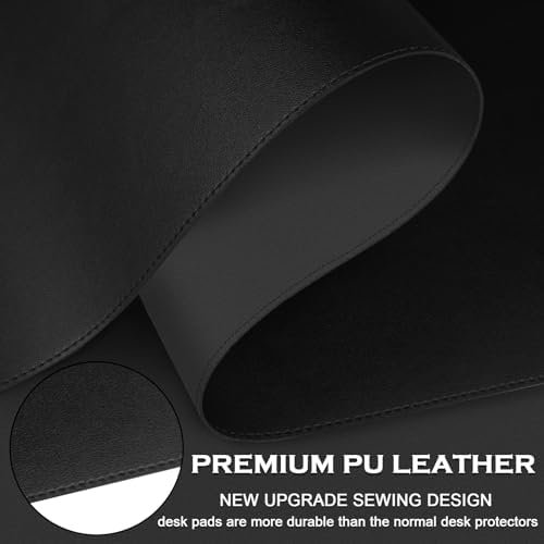 Dual-Sided Desk Mat, Large Desk Pad, Waterproof Smooth PU Leather Desk Blotter Protector Mouse Pad, Desk Organizers, Office/Home Table Decor for Reading and Writing (Black+Black, 47.2''×23.6'')