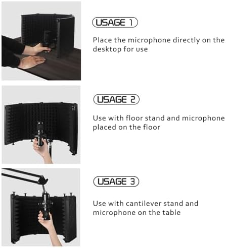 Foldable Sound proof Plate Desktop Vocal Absorbing Plate 3 Panel 5 Panel Combination Isolation Booth for Podcast Singing Studio Recording (5 panel)