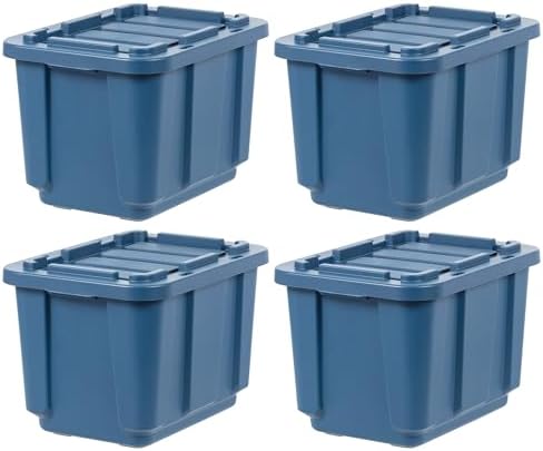 IRIS USA 4-Pack 12 Gal Heavy Duty Storage Tote Bins with Lids, Navy