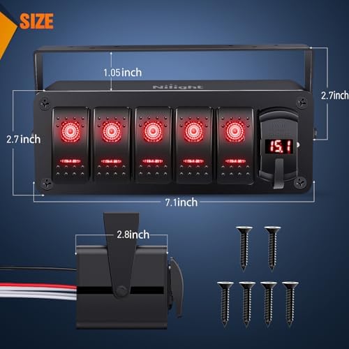 Nilight 5 Gang Rocker Switch Box w/Voltmeter PD Type C and USB Socket