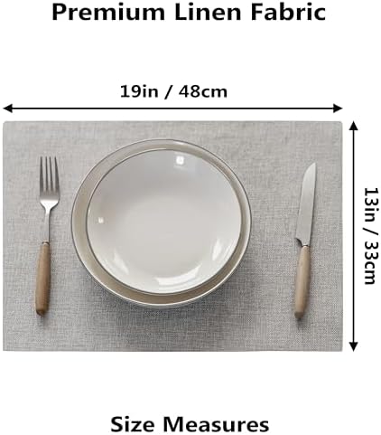 Demetex Placemats Set of 4 Grey Heat Resistant Linen Place Mats for Kitchen Washable Farmhouse Table Plate Mats for Dining Parties Buffet Dinner, Light Grey