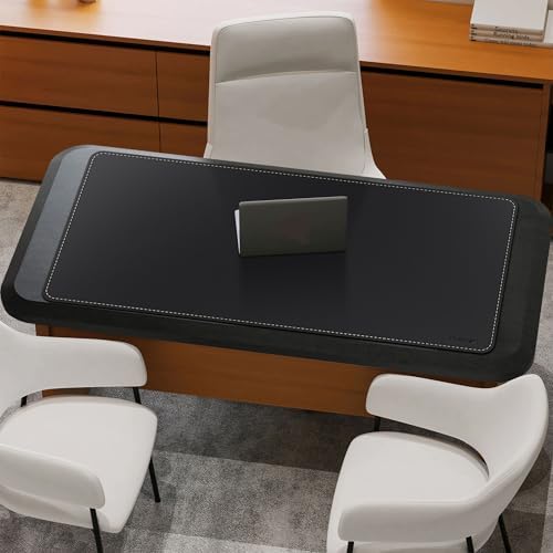 Mydours 52" x 24" XXL Large Desk Mat, PU Leather Full Desk Mouse Pad, Black