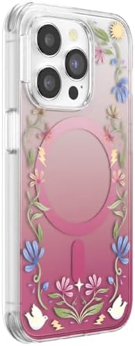 PopSockets iPhone 14 Pro Phone Case with MagSafe, Wireless Charging Compatible, Disney - Boho Wildflowers Maroon