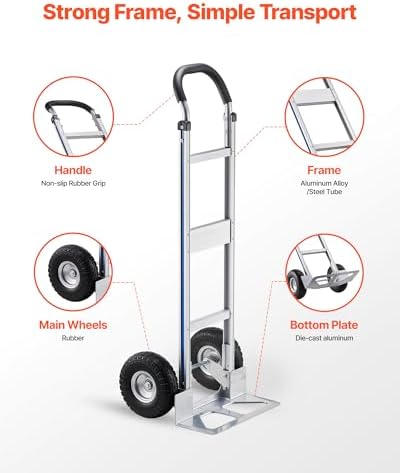 VEVOR Heavy Duty Hand Truck 500 lbs 10 in Wheels Aluminum Moving Dolly