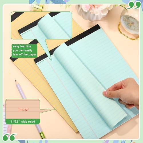 8.5'' x 11'' Colored Legal Pad Writing Wide Ruled, Pastel Colors, 8 Pcs